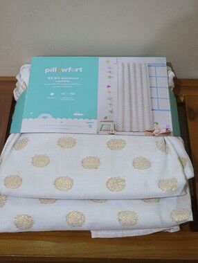 Pillowfort Metalic Dotted Kids' Blackout Window Curtain (1) Panel Size 42"W x 84